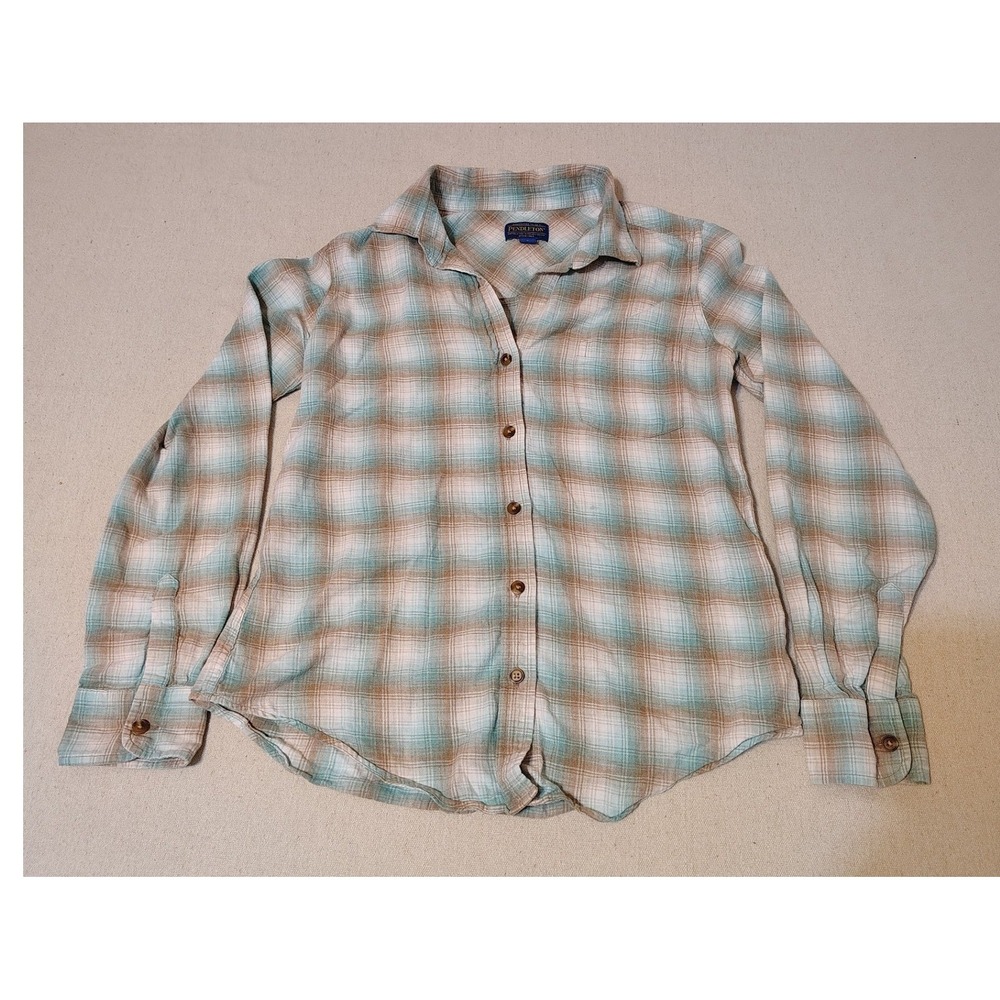 Pendleton Plaid Cotton Flannel Shirt Long Sleeve Button Up Women's‎ Small W